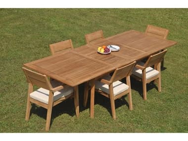 Teak Smith 7 Pieces 117" Double Extension Rectangular Dining Set TES117LRGDBLERECTWITHVELLORECHRDINSET12