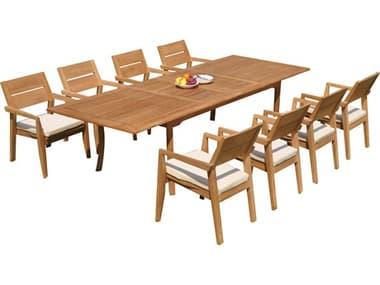 Teak Smith 9 Pieces 117" Double Extension Rectangular Dining Set TES117LRGDBLERECTWITHVELLORECHRDINSET2