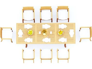 Teak Smith 9 Pieces 117" Double Extension Rectangular Dining Set TES117LRGDBLERECTWITHVTRAVOTACHRDINSET2