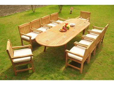 Teak Smith 11 Pieces 117" Large Double Oval Dining Set TES117LRGEDBLEOVALDINSET7