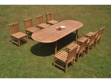 Teak Smith 9 Pieces 117" Large Double Oval Dining Set TES117LRGEDBLEOVALDINSET88
