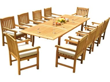 Teak Smith 11 Pieces 117" Large Double Rectangular Dining Set TES117LRGEDBLERECTDINSET16