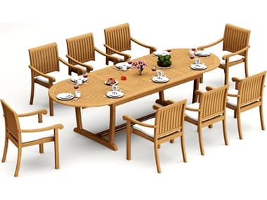 Teak Smith 9 Pieces 118" Oval Dining Set TES117MASOVALWITHNAPACHRDINSET