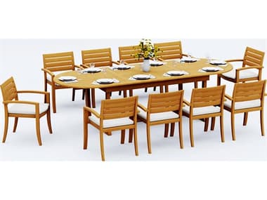 Teak Smith 11 Pieces 118" Rectangular Dining Set TES117MASOVALWITHTRAVOTACHRDINSET4