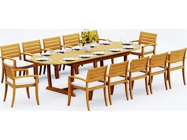 Teak Smith 13 Pieces 118" Oval Dining Set TES117MASOVALWITHTRAVOTACHRDINSET6