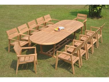 Teak Smith 13 Pieces 118" Oval Dining Set TES117MASOVALWITHVELLORECHRDINSET8