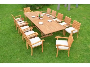 Teak Smith 13 Pieces 118" Rectangular Dining Set TES117MASRECTWITHNAPACHRDINSET6