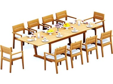 Teak Smith 11 Pieces 118" Rectangular Dining Set TES117MASRECTWITHVELLORECHRDINSET3