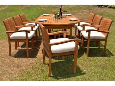 Teak Smith 9 Pieces 118" Oval Dining Set TES118MASOVALWITHNAPACHRDINSET2
