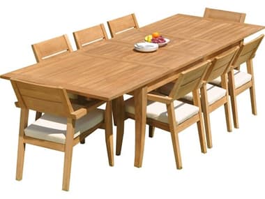 Teak Smith 9 Pieces 122" Rectangular Dining Set TES122ATNASRECTWITHVELLORECHRDINSET2