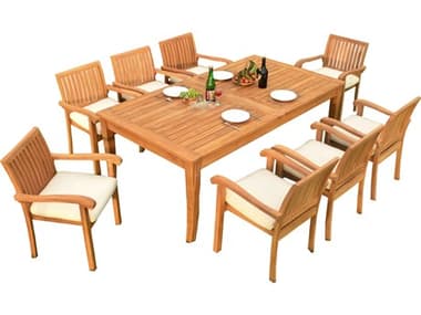 Teak Smith 9 Pieces Atnas 122" Rectangular Dining Set TES122ATNASRECTWITHVENAPACHRDINSET