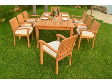 Teak Smith 9 Pieces Atnas 122" Rectangular Dining Set TES122ATNASRECTWITHVENAPACHRDINSET7