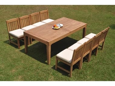 Teak Smith 9 Pieces 122" Rectangular Dining Set TES122CARANASRECTDINSET5