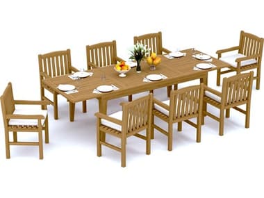 Teak Smith 9 Pieces 122" Rectangular Dining Set TES122CARANASRECTDINSET8