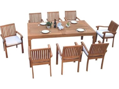 Teak Smith 9 Pieces Caranas 122" Rectangular Dining Set TES122CARANASRECTWITHNAPACHRDINSET