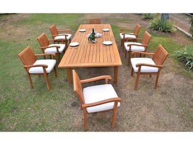 Teak Smith 9 Pieces 122" Rectangular Dining Set TES122CARANASRECTWITHNAPACHRDINSET2