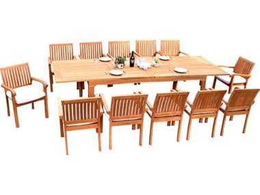 Teak Smith 13 Pieces 122" Rectangular Dining Set TES122CARANASRECTWITHNAPACHRDINSET8