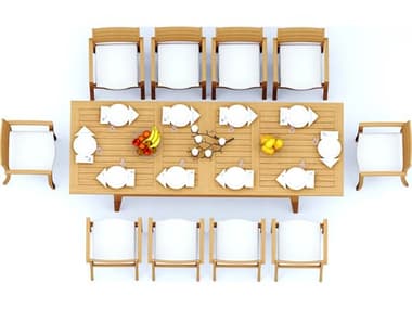 Teak Smith 11 Pieces 122" Rectangular Dining Set TES122CARANASRECTWITHTRAVOTACHRDINSET3