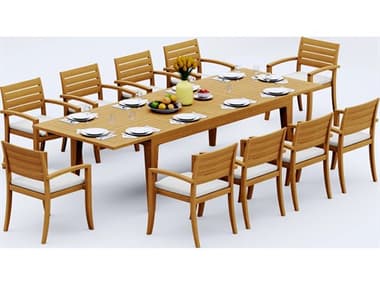 Teak Smith 11 Pieces 122" Rectangular Dining Set TES122CARANASRECTWITHTRAVOTACHRDINSET4
