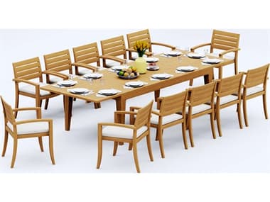 Teak Smith 13 Pieces 122" Rectangular Dining Set TES122CARANASRECTWITHTRAVOTACHRDINSET6