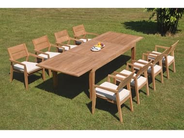 Teak Smith 9 Pieces 122" Rectangular Dining Set TES122CARANASRECTWITHVELLORECHRDINSET2