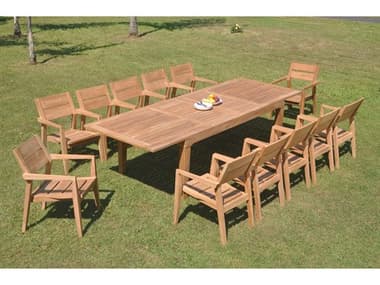 Teak Smith 13 Pieces 122" Rectangular Dining Set TES122CARANASRECTWITHVELLORECHRDINSET8