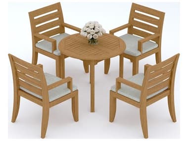 Teak Smith 5 Pieces 36" Round Dining Set TES36ROUNDWITHATNASCHRDINSET6