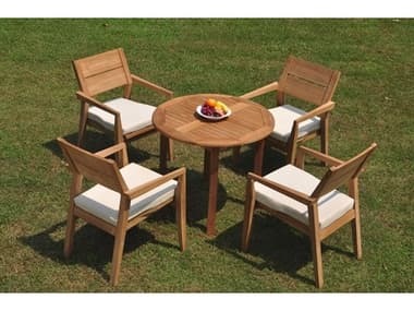 Teak Smith 5 Pieces 36" Round Dining Set TES36ROUNDWITHVELLORECHRDINSET7