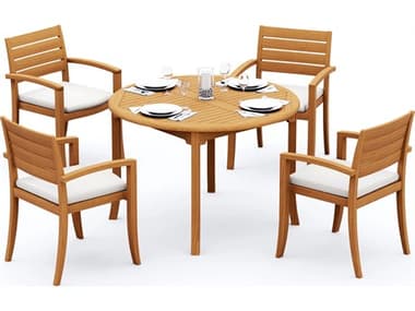 Teak Smith 5 Pieces 48" Round Fixed Dining Set TES48FIXEDROUNDWITHTRAVORACHRDINSET