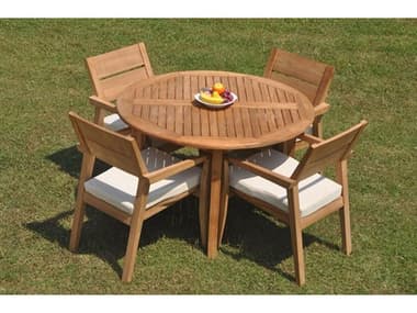 Teak Smith 5 Pieces 48" Round Fixed Dining Set TES48FIXEDROUNDWITHVELLORECHRDINSET2