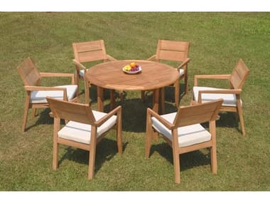 Teak Smith 7 Pieces 48" Round Fixed Dining Set TES48FIXEDROUNDWITHVELLORECHRDINSET6