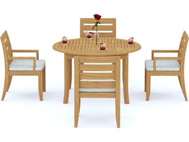 Teak Smith 5 Pieces 48" Round Fixed Dining Set TES48FXDROUNDWITHATNASCHRDINSET2