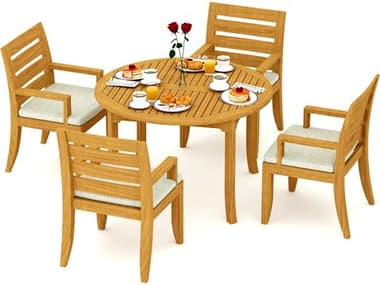 Teak Smith 5 Pieces 48" Round Fixed Dining Set TES48FXDROUNDWITHATNASCHRDINSET3