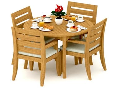 Teak Smith 5 Pieces 48" Round Fixed Dining Set TES48FXDROUNDWITHATNASCHRDINSET4