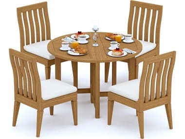 Teak Smith 5 Pieces 48" Round Butterfly Dining Set TES48ROUNDBTFLYWITHCARANASHCHRDINSET
