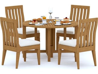 Teak Smith 5 Pieces 48" Round Butterfly Dining Set TES48ROUNDBTFLYWITHCARANASHCHRDINSET2