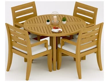 Teak Smith 5 Pieces 48" Round Butterfly Dining Set TES48ROUNDBTTFLYWITHATNASCHRDINSET