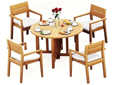 Teak Smith 5 Pieces 48" Round Butterfly Dining Set TES48ROUNDBTTRFLYWITHVELLORECHRDINSET