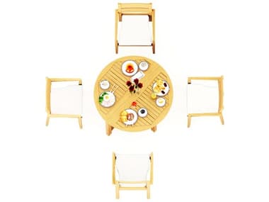 Teak Smith 5 Pieces 48" Round Butterfly Dining Set TES48ROUNDBTTRFLYWITHVELLORECHRDINSET2