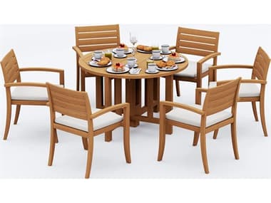Teak Smith 7 Pieces 48" Round Butterfly Dining Set TES48ROUNDBTTRFLYWITHVTRAVOTACHRDINSET3