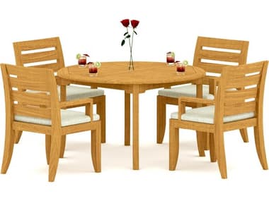 Teak Smith 5 Pieces 52" Round Dining Set TES52ROUNDWITHATNASCHRDINSET2