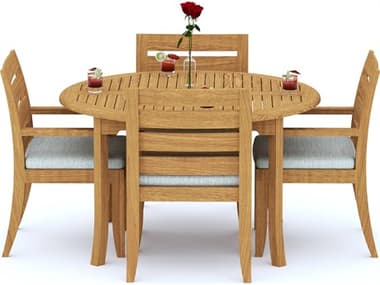 Teak Smith 5 Pieces 52" Round Dining Set TES52ROUNDWITHATNASCHRDINSET3