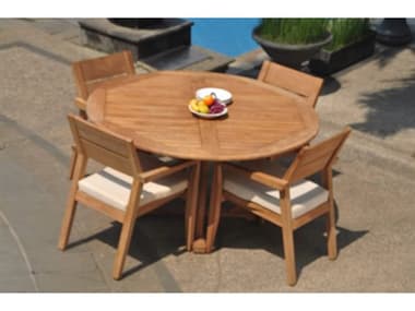 Teak Smith 5 Pieces 60" Round Dining  Set TES60ROUNDWITHVELLORECHRDINSET6