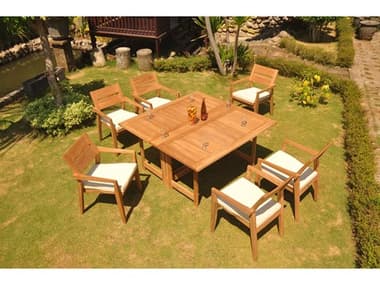 Teak Smith 7 Pieces 60" Square Butterfly Dining Set TES60SQUAREBTTRFLYWITHVELLORECHRDINSET3