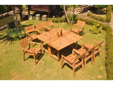 Teak Smith 9 Pieces 60" Square Butterfly Dining Set TES60SQUAREBTTRFLYWITHVELLORECHRDINSET4