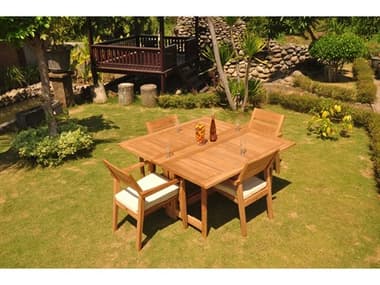 Teak Smith 5 Pieces 60" Square Butterfly Dining Set TES60SQUAREBTTRFLYWITHVELLORECHRDINSET8