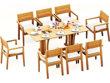 Teak Smith 9 Pieces Warwick 69" Rectangular Dining Set TES69WARWICHRECTWITHVELLORECHRDINSET4
