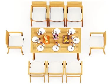 Teak Smith 9 Pieces 71" Rectangular Dining Set TES71RECTWITHTRAVORACHRDINSET3