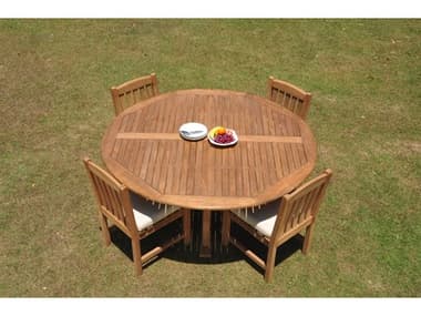 Teak Smith 5 Piece 72" Round Dining Set TES72ROUNDDINSET66