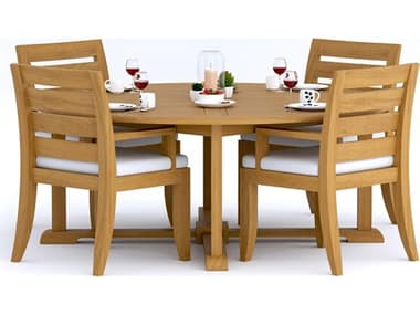 Teak Smith 5 Piece 72" Round Dining Set TES72ROUNDWITHATNASCHRDINSET2